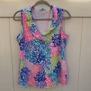 Anthony's‎ Resort Wear Top Women's Size Large Coral Sleeveless Pullover Tropical
